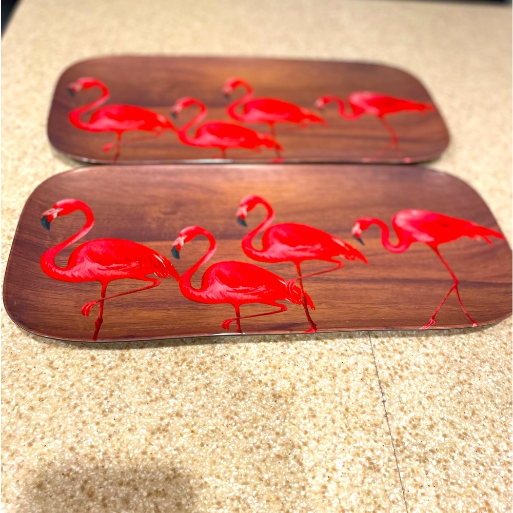 Flamingos tray(s). Summertime fun, sturdy, hand wash, serve appetizers on them.
